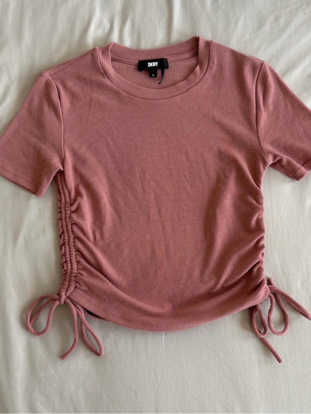 DKNY Dusty Rose Short Sleeve Ruched Side Tee